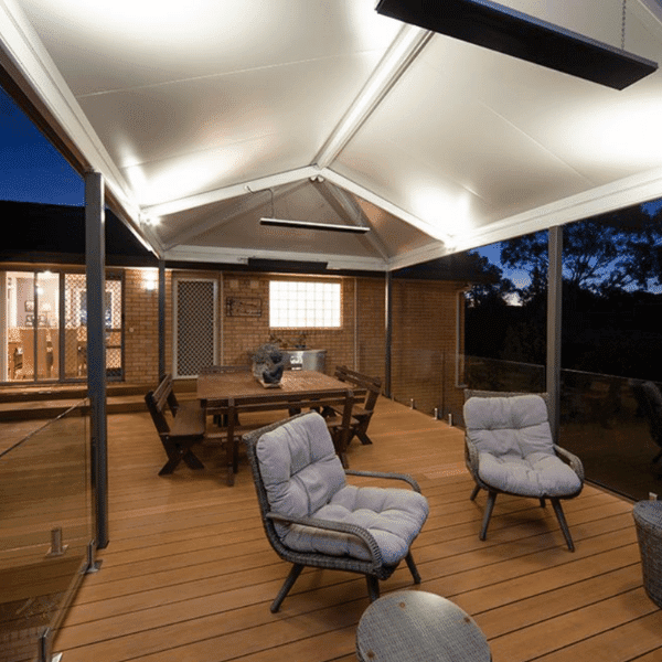 Gabled insulated roofing panels for outdoor patio