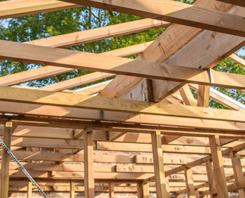 Timber framing walls and ceiling trusses