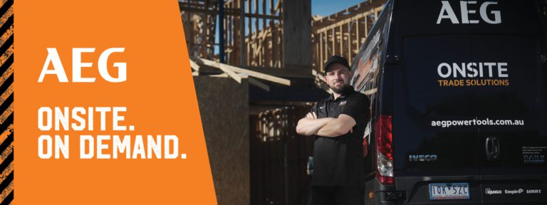 AEG on site man next to delivery van on site