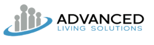 Advanced Living Solutions logo on a transparent background with black and light blue fonts.