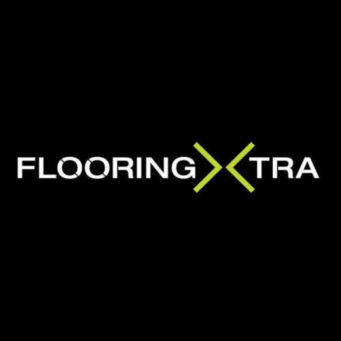 Black background with white text and green feature letter/logo. “Flooring Xtra”