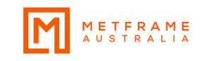 Orange Metframe Logo with orange text "Metframe Australia"