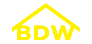 Transparent background with bright neon yellow text “BDW” and logo