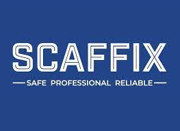 Blue background with with text “Scaffix. Safe professional reliable”
