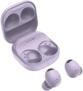 Product Photo - Lilac coloured wireless headphones by Samsung with case