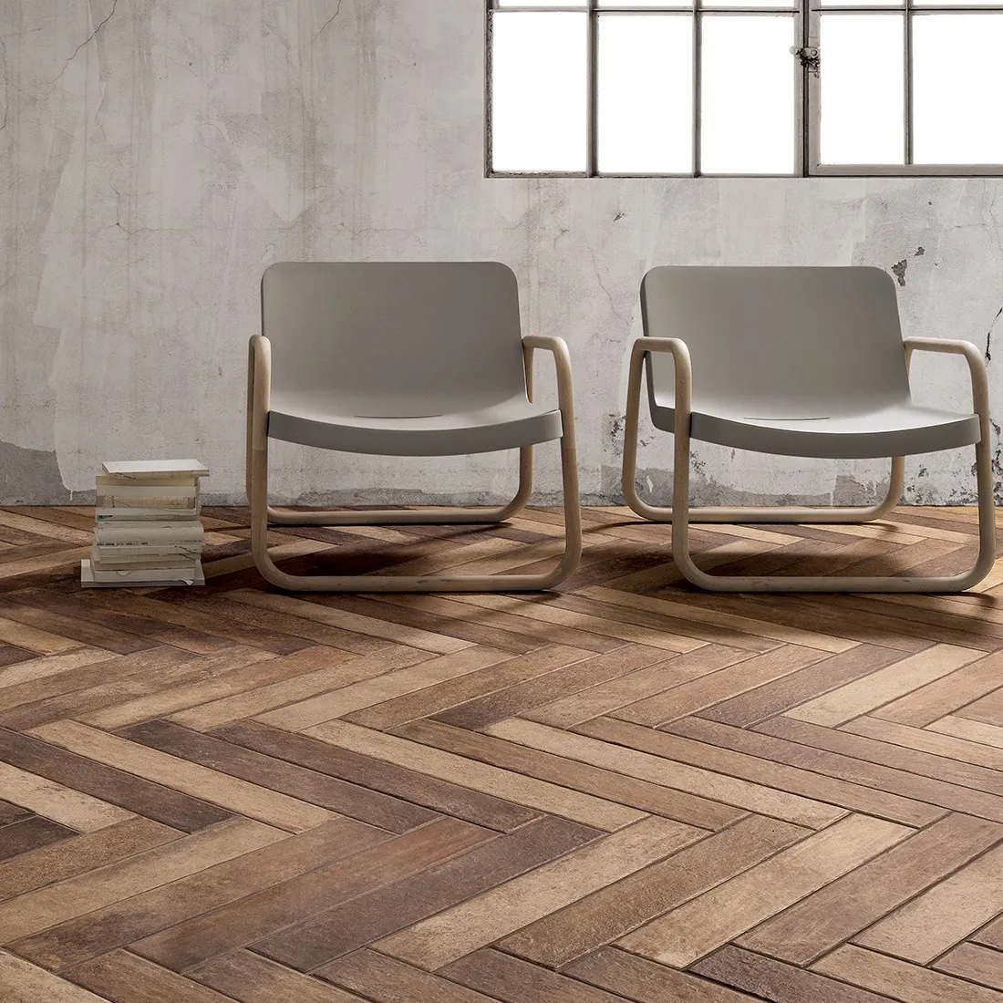 Herringbone timber flooring with 2 occasional chairs