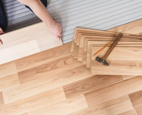 Laminate flooring installation.