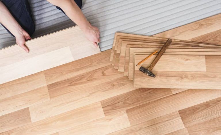 Laminate flooring installation.