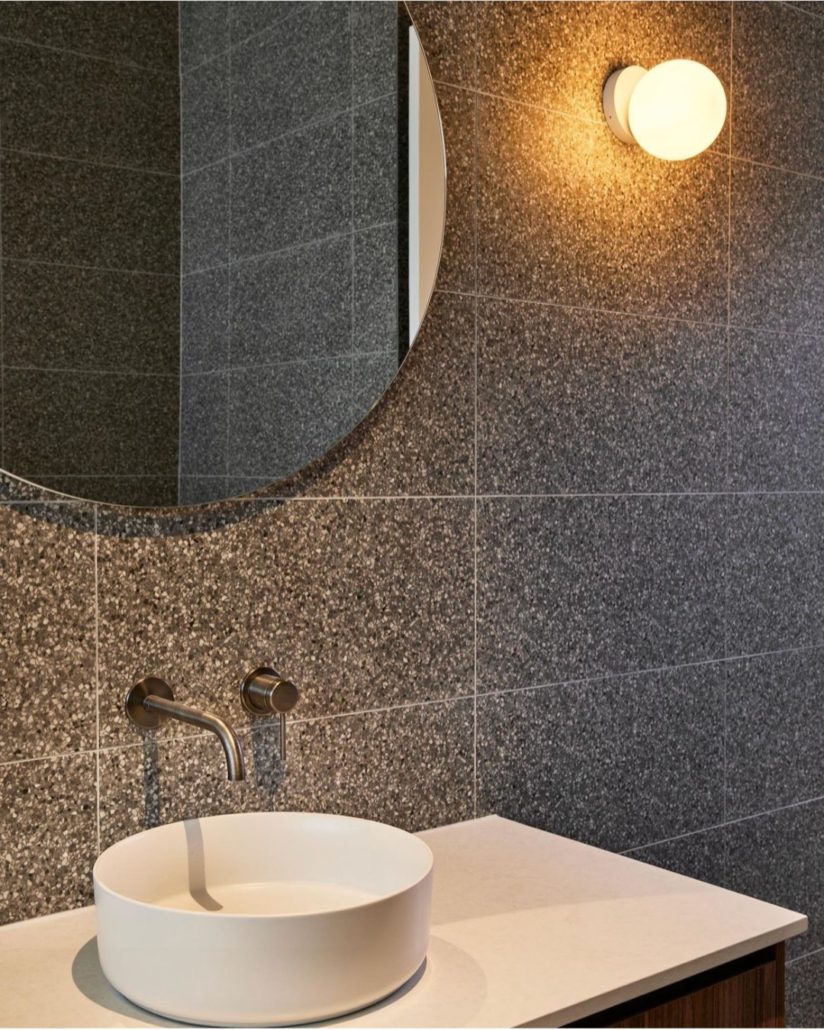 National Tiles bathroom black speckled tiles