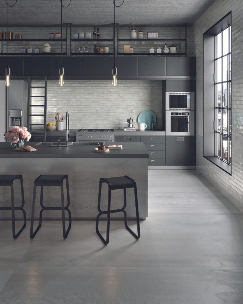 National Tiles moody kitchen grey tiles