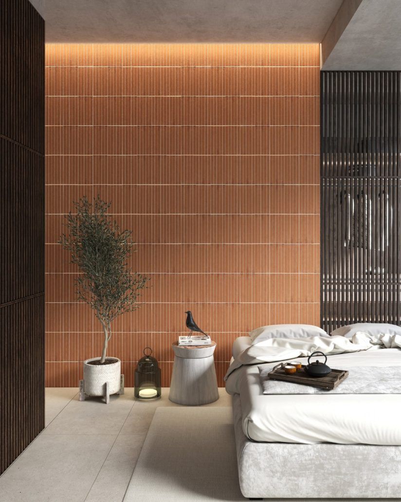 National Tiles terracotta tiles bedroom feature wall