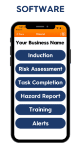 Phone screen with business coaching software app displayed