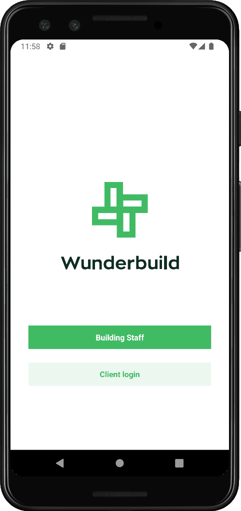 Phone icon with screen displaying Wunderbuild app login screen