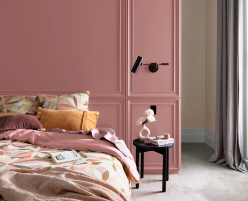 Pink walls in bedroom Dulux interior design