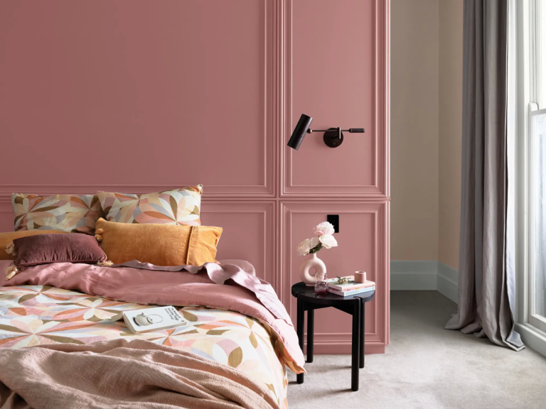 Pink walls in bedroom Dulux interior design