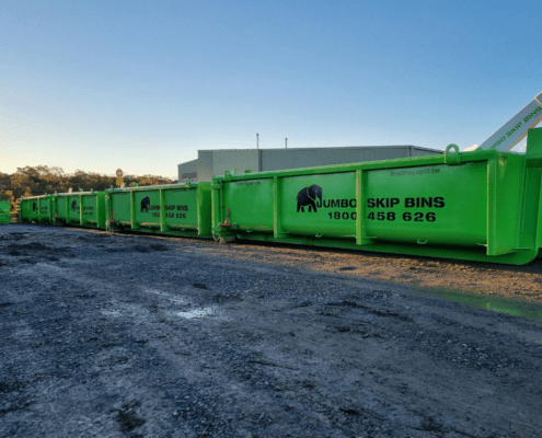 Jumbo Skip Bins row of big commercial bins