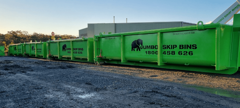 Jumbo Skip Bins row of big commercial bins