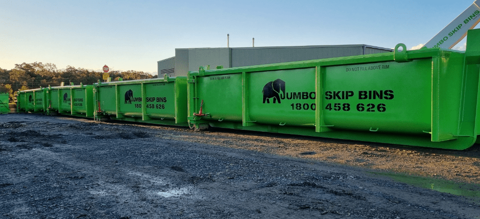Jumbo Skip Bins row of big commercial bins