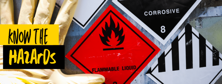 know the hazards hand with hazardous chemical signs