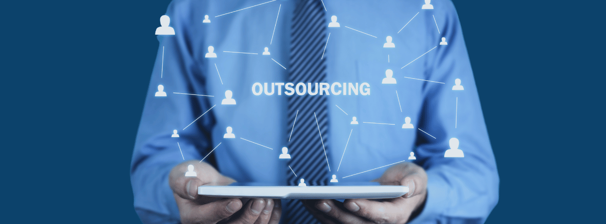 outsourcing marketing graphic with worker behind it