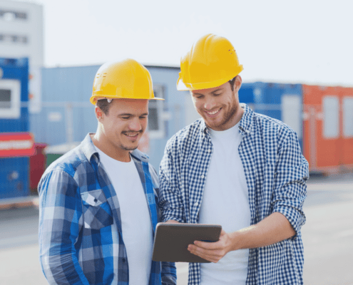 happy workers on site