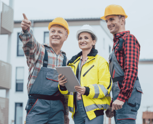 happy employees on work site