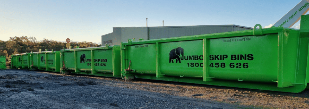 Jumbo Skip Bins in a row