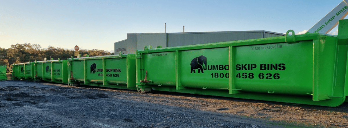 Jumbo Skip Bins in a row