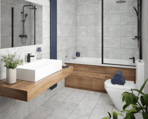 Bathroom Tile Radiant Tiles wooden features and porcelain tiles