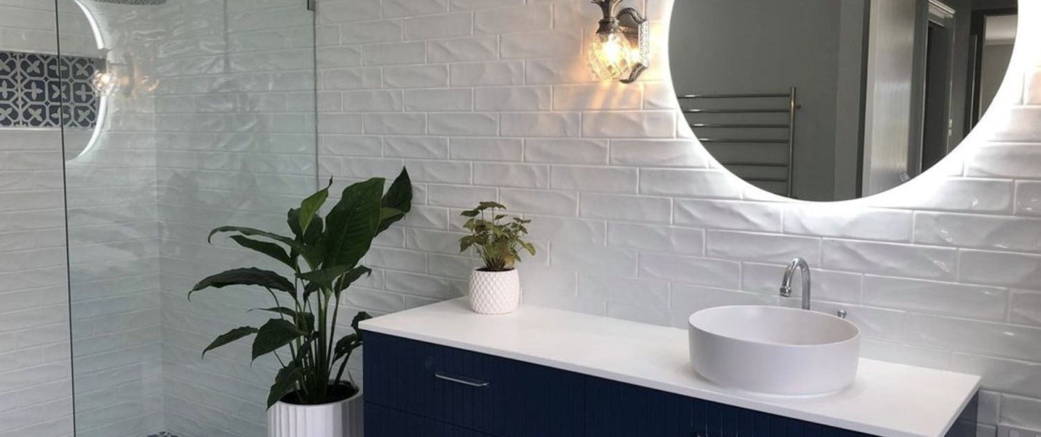 builders discount warehouse white bathroom with blue vanity