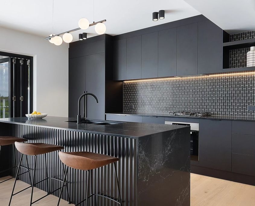 tailored interiors modern black kitchen and island