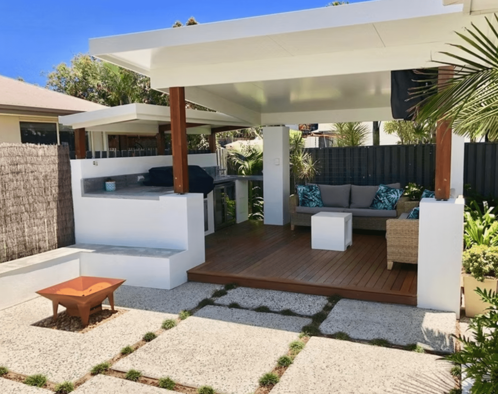 Delta panels outdoor space fire pit pebblesd